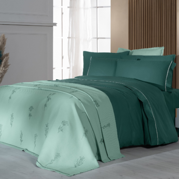 Пикейное покрывало + комплект постельного белья Sarev Eva Eldon TK PT 1Y Зеленый